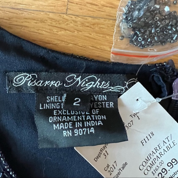 PISARRO NIGHTS black dress with metal nailhead design and a scalloped hem - Picture 10 of 13